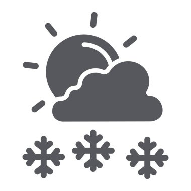 Güneşli gün glyph simgesi kar yağışı, hava ve tahmin, güneş ve kar işareti, vektör grafik, beyaz bir arka plan üzerinde sağlam bir desen.