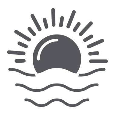 Şafak glyph simgesi, hava ve güneş, gündoğumu işareti, vektör grafikleri, beyaz bir arka plan üzerinde sağlam bir desen.