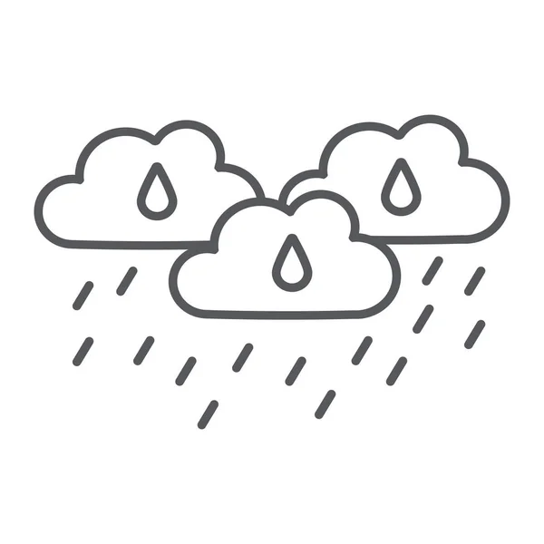 Nuvole di pioggia linea sottile icona, meteo e previsioni, segno di pioggia giorno, grafica vettoriale, un modello lineare su uno sfondo bianco . — Vettoriale Stock