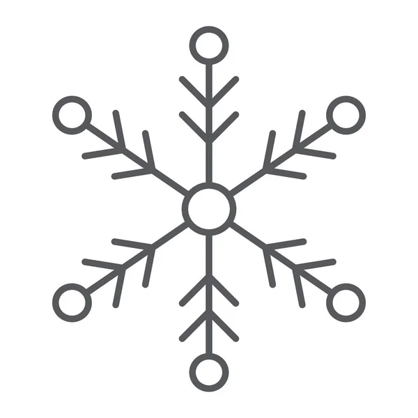 Snowflake ícone linha fina, tempo e clima, sinal de neve, gráficos vetoriais, um padrão linear em um fundo branco . — Vetor de Stock