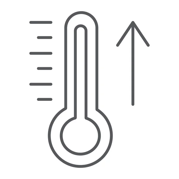 提高温度细线图标，天气和气候，温度计标志，矢量图形，白色背景上的线性图案. — 图库矢量图片