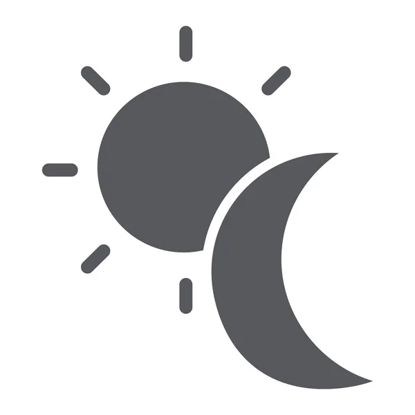 Icono del glifo del sol y la luna, clima y naturaleza, signo del día y la noche, gráficos vectoriales, un patrón sólido sobre un fondo blanco . — Vector de stock