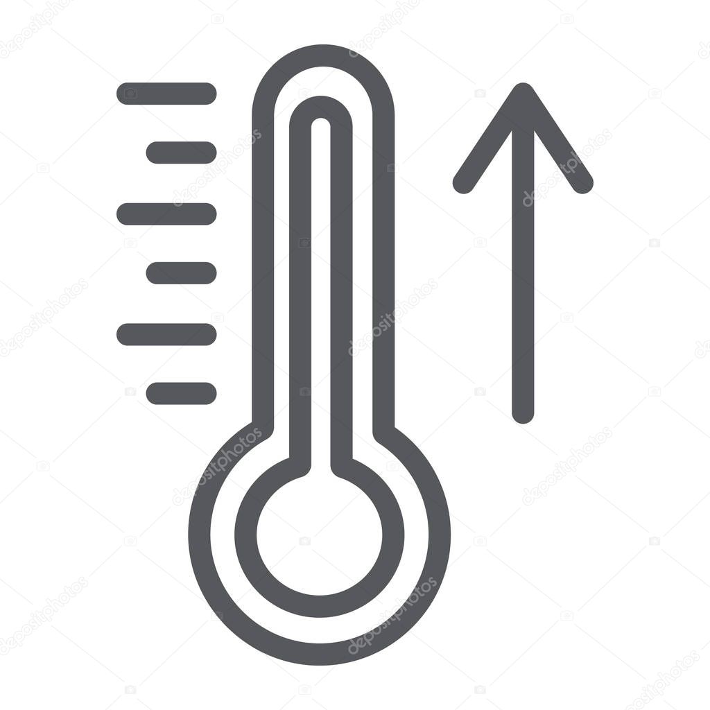Raising the temperature line icon, weather and climate, thermometer sign, vector graphics, a linear pattern on a white background.