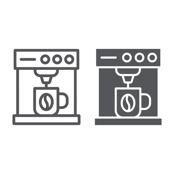 Koffiemachine lijn en glyph icon, koffie en apparaat, koffie maker teken, vector graphics, een lineair patroon op een witte achtergrond. — Stockvector