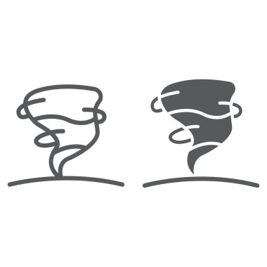 Kasırga hattı ve glyph simgesi, hava ve meteoroloji, siklon işareti, vektör grafikleri, beyaz arka plan üzerinde doğrusal bir desen.