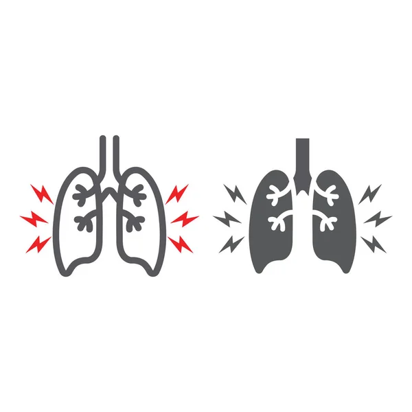 Lungen-Schmerzlinie und Glyphen-Symbol, Körper und Schmerzen, Lungen-Schmerzzeichen, Vektorgrafik, ein lineares Muster auf weißem Hintergrund. — Stockvektor