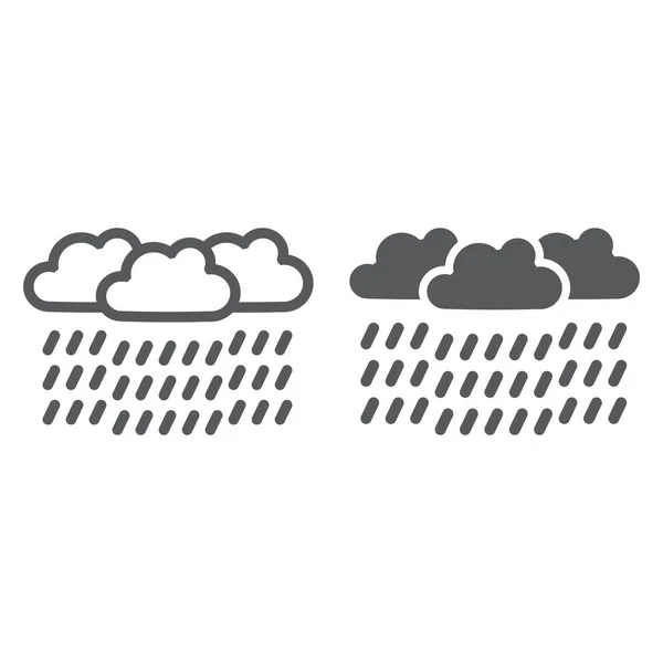 Linea di pioggia pesante e icona del glifo, meteo e meteorologia, segno di raincloud, grafica vettoriale, un modello lineare su sfondo bianco . — Vettoriale Stock