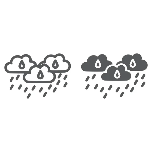 Linea delle nuvole di pioggia e icona del glifo, meteo e previsioni, cartello giorno piovoso, grafica vettoriale, un motivo lineare su sfondo bianco . — Vettoriale Stock