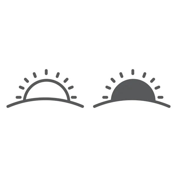 Zonsondergang lijn en glyph icoon, weer en zon, Sunrise teken, vector graphics, een lineair patroon op een witte achtergrond. — Stockvector