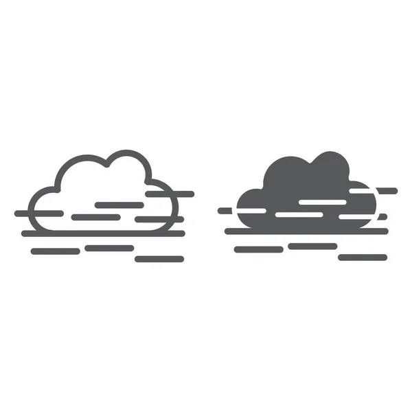 Linea nebbia e icona glifo, meteo e previsioni, segno di umidità, grafica vettoriale, un modello lineare su sfondo bianco . — Vettoriale Stock