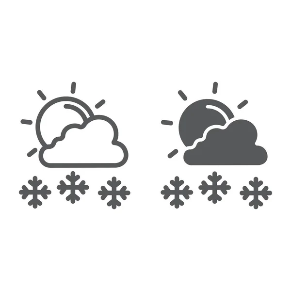 Nevicata nella linea del giorno soleggiato e icona del glifo, meteo e previsioni, segno del sole e della neve, grafica vettoriale, un modello lineare su sfondo bianco . — Vettoriale Stock