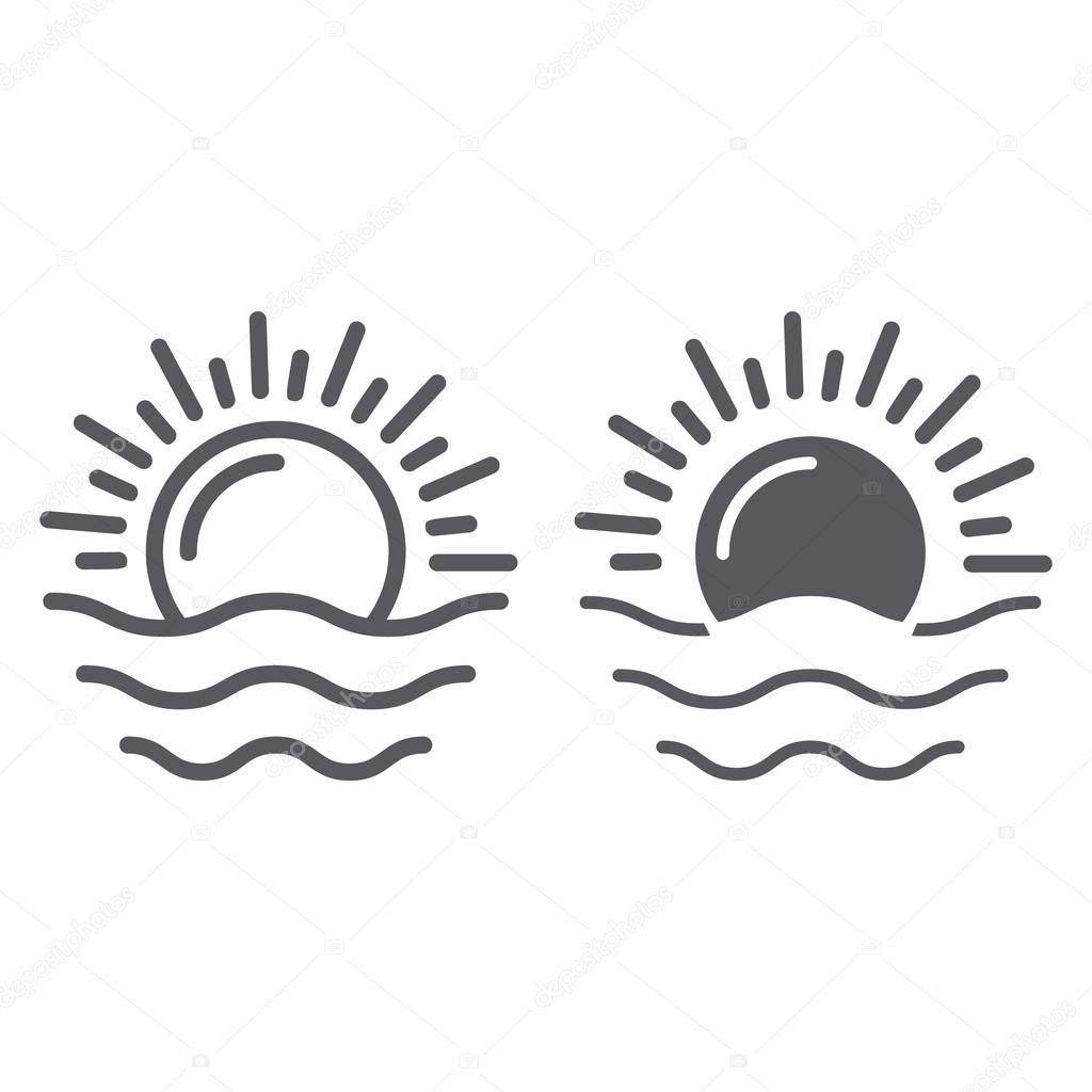 Dawn line and glyph icon, weather and sun, sunrise sign, vector graphics, a linear pattern on a white background, eps 10.