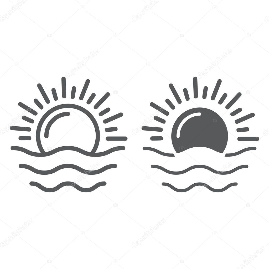 Dawn line and glyph icon, weather and sun, sunrise sign, vector graphics, a linear pattern on a white background.