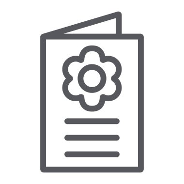 Kartpostal çizgisi simgesi, kart ve telgraf, tebrik kartı işareti, vektör grafikleri, beyaz arka planda doğrusal desen.