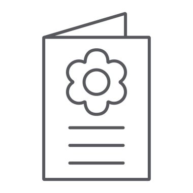 Kartpostal ince çizgi simgesi, kart ve telgraf, tebrik kartı işareti, vektör grafikleri, beyaz arka plan üzerinde doğrusal desen.