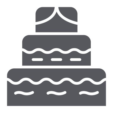 Kek glyph simgesi, gıda ve tatlılar, tatlı işareti, vektör grafik, beyaz bir arka plan üzerinde sağlam bir desen.