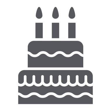 Mumlar glyph simgesi, gıda ve tatlılar, doğum günü pastası işareti, vektör grafik, beyaz bir arka plan üzerinde sağlam bir desen ile Kek.