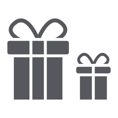 Hediye kutuları glyph simgesi, paket ve sürpriz, işaretler, vektör grafik, beyaz bir arka plan üzerinde sağlam bir desen sunar.