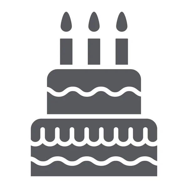 Bolo com velas ícone de glifo, comida e doces, sinal de bolo de aniversário, gráficos vetoriais, um padrão sólido em um fundo branco . — Vetor de Stock