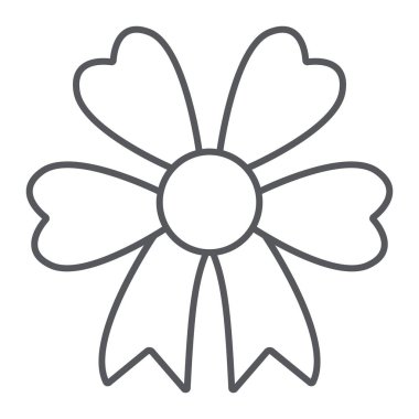 Yay ince çizgi simgesi, parti ve dekorasyon, hediye düğüm işareti, vektör grafik, beyaz bir arka plan üzerinde doğrusal desen.