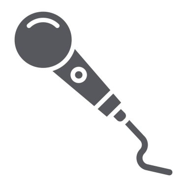 Mikrofon glyph simgesi, ses ve ekipman, karaoke işareti, vektör grafikleri, beyaz arka plan üzerinde sağlam bir desen.