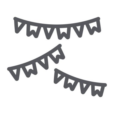 Çelenk çizgi simgesi, parti ve dekorasyon, şenlikli dekor işareti, vektör grafik, beyaz bir arka plan üzerinde doğrusal bir desen.