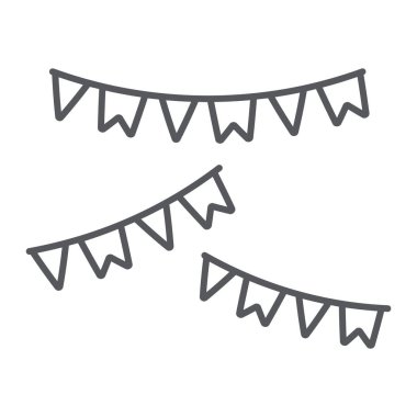 Çelenk ince çizgi simgesi, parti ve dekorasyon, şenlikli dekor işareti, vektör grafik, beyaz bir arka plan üzerinde doğrusal bir desen.