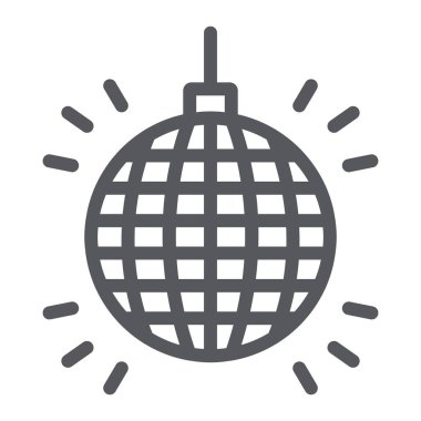 Disko çizgi simgesi, dekor ve kutlama, parti topu işareti, vektör grafikleri, beyaz arka plan üzerinde doğrusal bir desen.