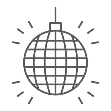 Disko ince çizgi simgesi, dekor ve kutlama, parti topu işareti, vektör grafikleri, beyaz arka plan üzerinde doğrusal bir desen.