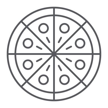 Pizza ince çizgi simgesi, parti ve yemek, fast food işareti, vektör grafikleri, beyaz arka plan üzerinde doğrusal bir desen.