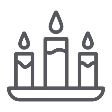 Mum çizgisi simgesi, ateş ve ışık, mum ışığı işareti, vektör grafikleri, beyaz arka plan üzerinde doğrusal bir desen.