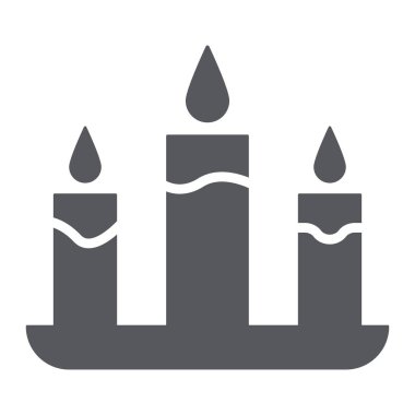 Mum glyph simgesi, ateş ve ışık, mum ışığı işareti, vektör grafikleri, beyaz arka plan üzerinde sağlam bir desen.