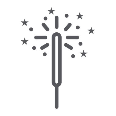Sparkler çizgi simgesi, kutlama ve parti, bengal ışık işareti, vektör grafikleri, beyaz arka plan üzerinde doğrusal bir desen.