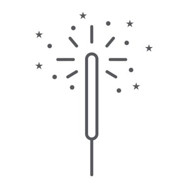 Sparkler ince çizgi simgesi, kutlama ve parti, bengal ışık işareti, vektör grafikleri, beyaz arka plan üzerinde doğrusal bir desen.