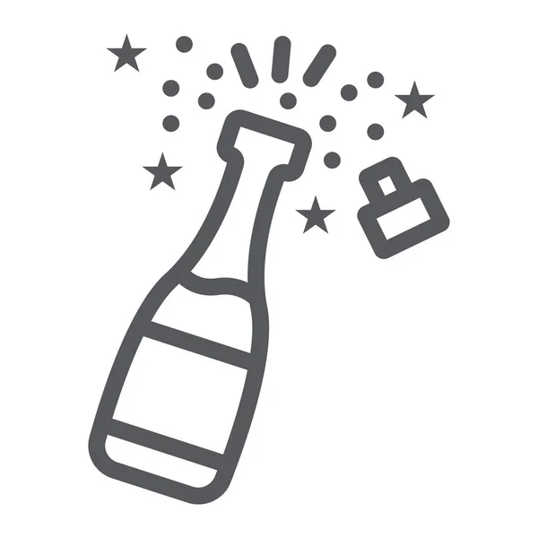 香槟线图标、酒精和烤面包、瓶标、矢量图形、白色背景上的线性图案. — 图库矢量图片