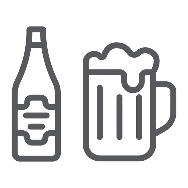 Bier lijn icoon, Bar en alcohol, glas en fles teken, vector graphics, een lineair patroon op een witte achtergrond. — Stockvector