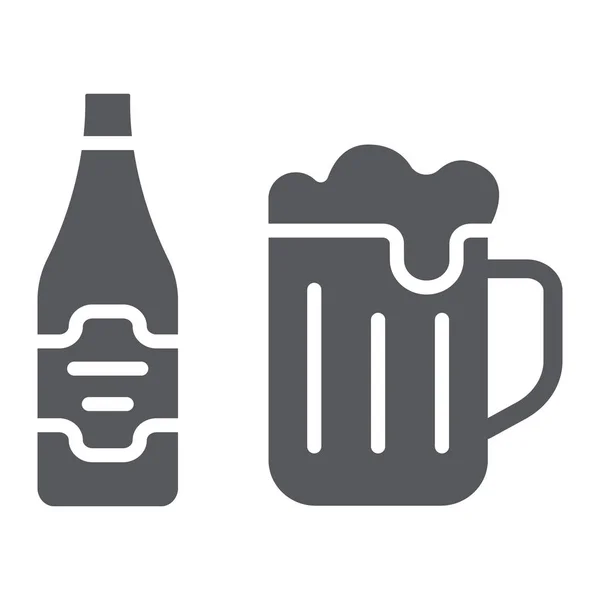 Bier glyph icon, Bar en alcohol, glas en fles teken, vector graphics, een effen patroon op een witte achtergrond. — Stockvector