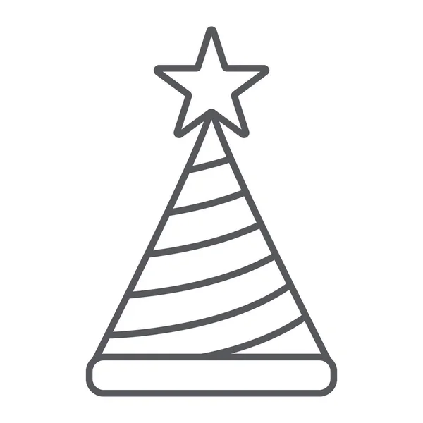 День рождения шляпа тонкая линия значок, декор и партия, партия конус знак, векторная графика, линейный узор на белом фоне . — стоковый вектор