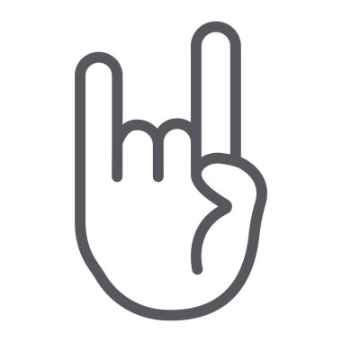 Rock and roll işaret çizgisi simgesi, müzik ve el, ağır metal jest işareti, vektör grafikleri, beyaz arka planda doğrusal bir desen.
