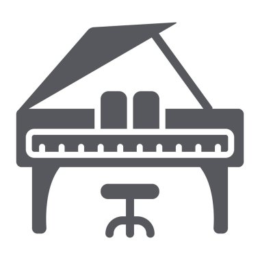 Piyano glif simgesi, müzik ve ses, klavye müzik aleti işareti, vektör grafikleri, beyaz bir arka planda sağlam bir desen.