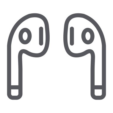 Bluetooth kulaklık hattı simgesi, müzik ve ses, kablosuz kulaklıklar işareti, vektör grafikleri, beyaz bir arka planda doğrusal bir desen.