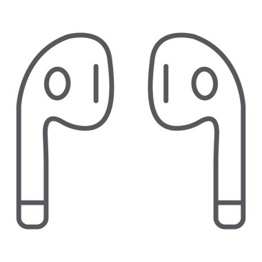Bluetooth kulaklıklar ince çizgi simgesi, müzik ve ses, kablosuz kulaklıklar işareti, vektör grafikleri, beyaz bir arka planda doğrusal bir desen.