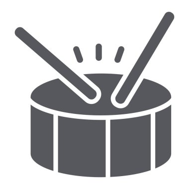 Davul glif simgesi, müzik ve beat, perküsyon gösterge işareti, vektör grafikleri, beyaz bir arka planda sağlam bir desen.