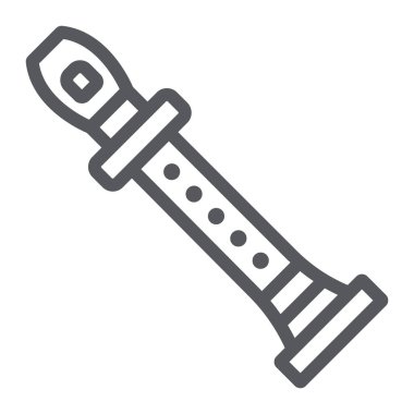 Flüt hattı simgesi, müzik ve enstrüman, flajole işareti, vektör grafikleri, beyaz bir arka planda doğrusal bir desen.