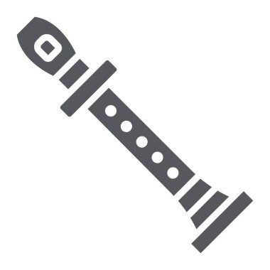 Flüt glif simgesi, müzik ve enstrüman, flajole işareti, vektör grafikleri, beyaz bir arka planda sağlam bir desen.