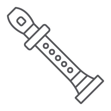 Flüt ince çizgi simgesi, müzik ve enstrüman, flajole işareti, vektör grafikleri, beyaz bir arka planda doğrusal bir desen.