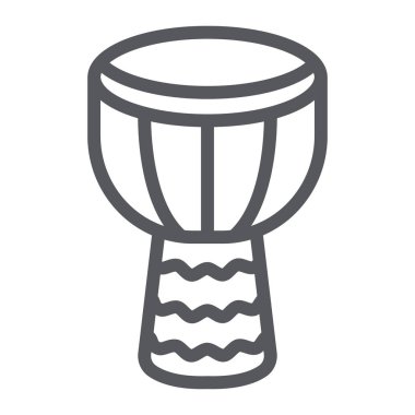 Djembe hat simgesi, müzik ve enstrüman, davul işareti, vektör grafikleri, beyaz bir arka planda doğrusal bir desen.