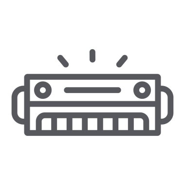 Harmonica hattı simgesi, müzik ve ses, Rüzgar müzik enstrüman işareti, vektör grafikleri, beyaz bir arka planda doğrusal bir desen.