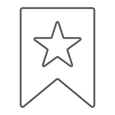 Favoriler ince çizgi simgesi, işareti ve favori, yıldız işareti ile yer imi, vektör grafikleri, beyaz bir arka planda doğrusal bir desen.