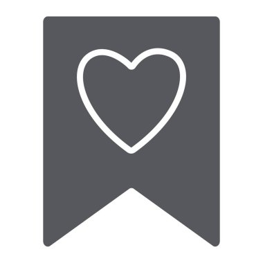 Favori glif simgesi, işareti ve favori, kalp işareti ile yer imi, vektör grafikleri, beyaz bir arka planda sağlam bir desen.